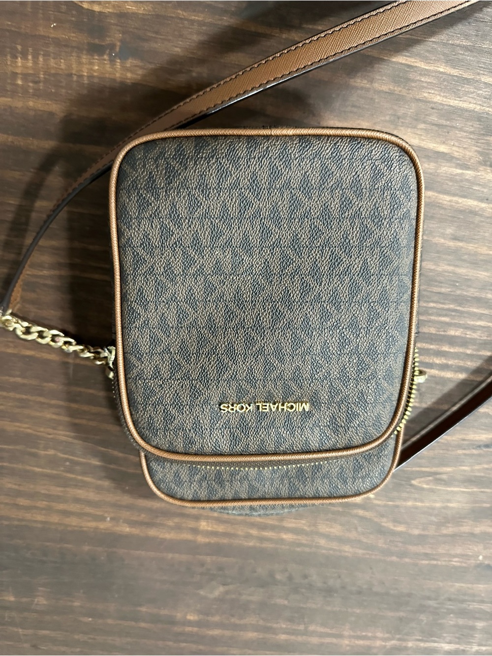 Michael Kors Brown and Gold Small Crossbody Belt Bag